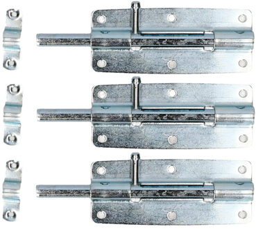 Deltafix schuifslot/plaatgrendel - 3x - 12 x 5cm - verzinkt staal - deur - schutting - hek