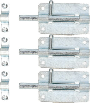 Deltafix schuifslot/plaatgrendel - 3x - 8 x 5cm - verzinkt staal - deur - schutting - hek - Grendels Zilverkleurig