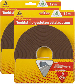 Deltafix Tochtstrip - 2x - tochtwering - bruin - zelfklevend - universeel - 12 m x 9 mm x 4 mm - Tochtstrippen