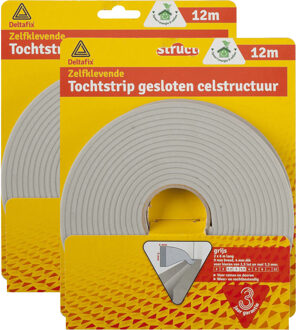 Deltafix Tochtstrip - 2x - tochtwering - grijs - zelfklevend - universeel - 12 m x 9 mm x 4 mm - Tochtstrippen