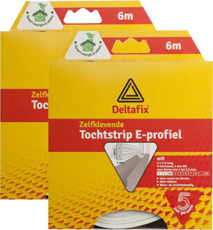 Deltafix Tochtstrip - 2x - tochtwering - wit - zelfklevend - E-profiel - 6 m x 9 mm x 4 mm