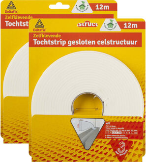 Deltafix Tochtstrip - 2x - tochtwering - wit - zelfklevend - universeel - 12 m x 9 mm x 4 mm - Tochtstrippen