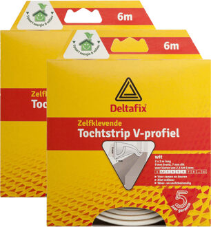 Deltafix Tochtstrip - 2x - tochtwering - wit - zelfklevend - V-profiel - 6 m x 9 mm x 7 mm - Tochtstrippen