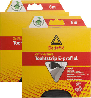 Deltafix Tochtstrip - 2x - tochtwering - zwart - zelfklevend - E-profiel - 6 m x 9 mm x 4 mm - Tochtstrippen