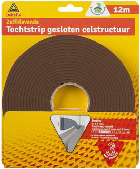 Deltafix Tochtstrip - tochtwering - bruin - zelfklevend - universeel - 12 m x 9 mm x 4 mm - Tochtstrippen
