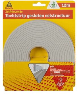 Deltafix Tochtstrip - tochtwering - grijs - zelfklevend - universeel - 12 m x 9 mm x 4 mm - Tochtstrippen