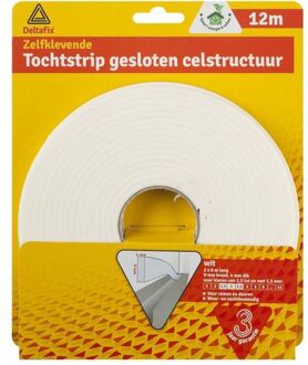 Deltafix Tochtstrip - tochtwering - wit - zelfklevend - universeel - 12 m x 9 mm x 4 mm - Tochtstrippen