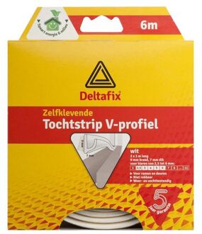 Deltafix Tochtstrip - tochtwering - wit - zelfklevend - V-profiel - 6 m x 9 mm x 7 mm - Tochtstrippen