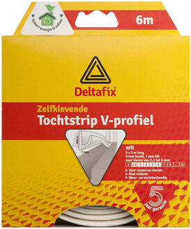 Deltafix Tochtstrip - tochtwering - wit - zelfklevend - V-profiel - 6 m x 9 mm x 7 mm