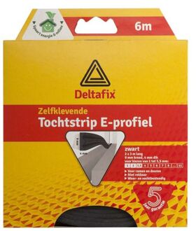 Deltafix Tochtstrip - tochtwering - zwart - zelfklevend - E-profiel - 6 m x 9 mm x 4 mm - Tochtstrippen