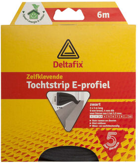 Deltafix Tochtstrip - tochtwering - zwart - zelfklevend - E-profiel - 6 m x 9 mm x 4 mm