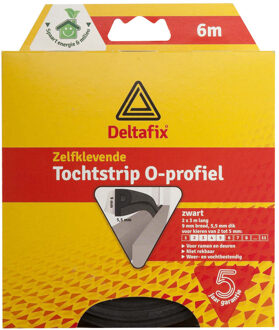 Deltafix Tochtstrip - tochtwering - zwart - zelfklevend - O-profiel - 6 m x 9 mm x 6 mm - Tochtstrippen