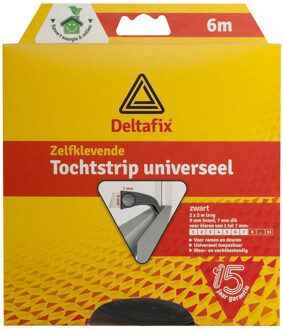 Deltafix Tochtstrip - tochtwering - zwart - zelfklevend - universeel - 6 m x 9 mm x 7 mm - Tochtstrippen