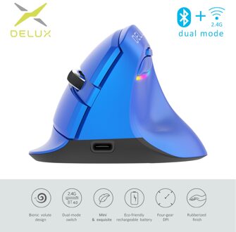 Delux M618 Mini 2.4GHz Draadloze Silent Klik Muis 2400 DPI Ergonomische Oplaadbare Verticale Muizen met Bluetooth 4.0 Modus voor PC