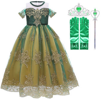 Deluxe Anna Wedding Dress for Girls Princess Off Shoulder Floral Embroidery Green Fancy Ball Gown Children Snow Queen Costume