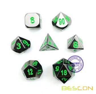 Deluxe Gloss Black Metal 7pcs Polyhedral Dice Set, Black Metal RPG Game Dice Metal 7pcs Set of d4 d6 d8 d10 d12 d20 d%