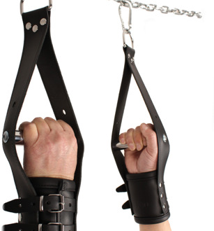 Deluxe Leren Opschorting Handboeien - Zwart