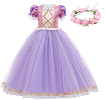 Deluxe Rapunzel Dress for Girl Lace Sequined Tangled Princess Costume Children Halloween Christmas Party Robes Kids Wedding Ball