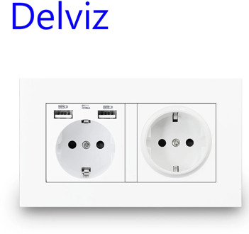 Delviz EU Standard USB socket, Double Outlet,16A Quality power panel AC 110~250V 146mm * 86mm,Double frame Wall USB Power Outlet