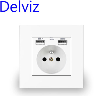 Delviz French Standard Socket, AC 100~250V, Dual USB Charger Port for Mobile, White With switch panel, 16A Wall Power USB Socket