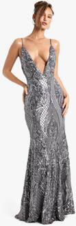Demask Plunge Maxi-Jurk Met Bandjes, Grey - 42