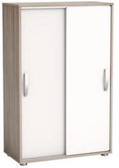 Demeyere kast Nano met schuifdeuren - licht eiken/wit - 105,6x68x32,9 cm - Leen Bakker Beige#Wit - 105.6 x 32.9 x 68