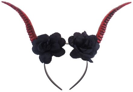 Demon Devil Diadeem Met Zwarte Bloemen Multikleur - Print