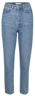 Dena high waist tapered fit cropped mom jeans met stretch Indigo - W29