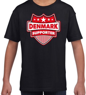 Denemarken / Denmark schild supporter  t-shirt zwart voor kinder L (146-152)