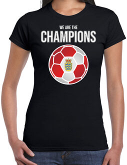 Denemarken EK/ WK supporter t-shirt - we are the champions met Deense voetbal - zwart - dames - kleding / shirt XS