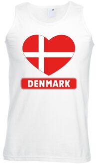 Denemarken hart vlag singlet shirt/ tanktop wit heren S