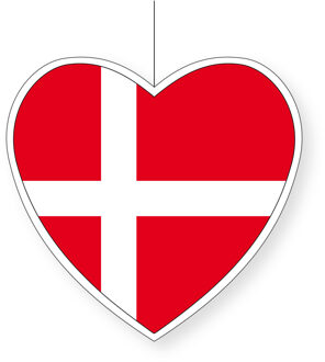 Denemarken vlag hangdecoratie hartjes vorm karton 28 cm - Hangdecoratie Multikleur