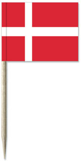 Denemarken vlaggetjes mini prikkers - 50x stuks - 8 cm - Landen decoratie - papier - cocktailprikker Multi