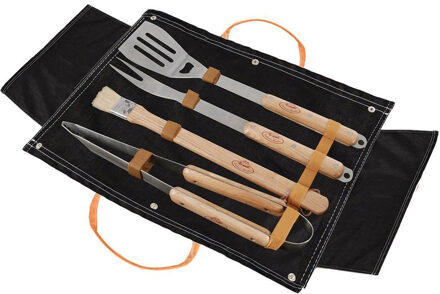 Denim BBQ gereeschapset - RVS/hout - BBQ accessoires