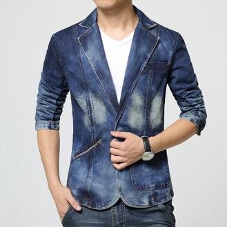 Denim Blazer Mannen Slim Fit Cowboy Mannelijke Jassen Enkele Gesp Leisure Suit Jas Man Casual Jas Lente Herfst kleding XXL