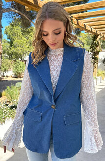 Denim Gilet Met Sierzakken Blauw
