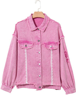 Denim Jacket met Kantafwerking Roze