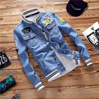 Denim Jas Heren Hip Hop Gat Ongedwongen Bomberjack Jas Herfst Slanke Stand Jean Jas Plus Size S-5XL chaqueta Hombre XXL