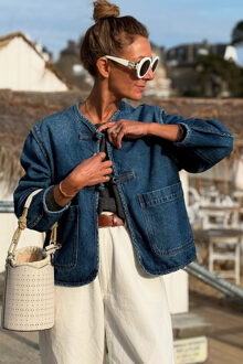 Denim Jas met Toggle Sluiting - maat L Blauw