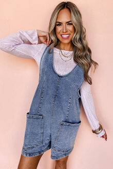 Denim Jumpsuit Korte Mouwloos Blauw
