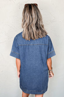Denim Jurk Casual Korte Mouwen Donkergrijs