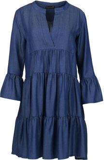 Denim jurk met geplooide naden - maat Indigoblauw