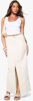 Denim Maxi-Rok Met Split Aan De Voorkant, Ecru - 36