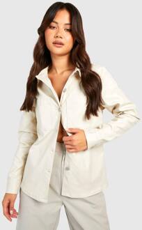 Denim Shacket Met Lederen Look, Ecru - 38