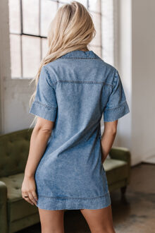 Denim Shirt Jurk Casual Loose Fit Blauw