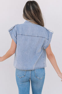 Denim Shirt Korte Mouwen Casual Top - maat XL Lichtblauw