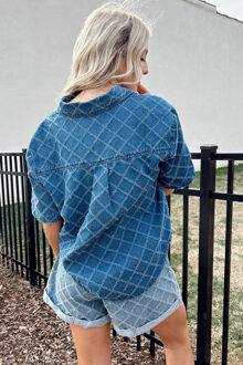 Denim Shirt met Diamantpatroon - maat S Blauw