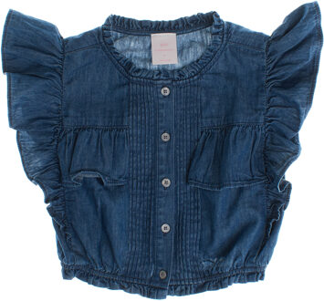 Denim shirt met korte mouwen en ruches 786958 meisje - maat 12-13J / 152-158cm Blauw