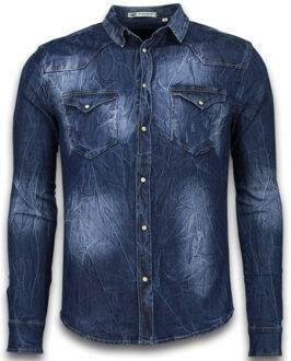 Denim Shirt - Spijkerblouse Slim Fit - Vintage Washed - Blauw - Maat: S