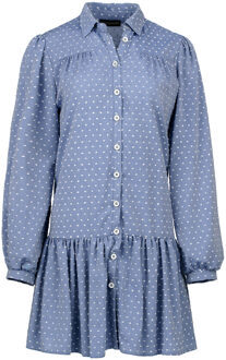 Denim stijl geborduurde jurk met knopen Indigoblauw - L